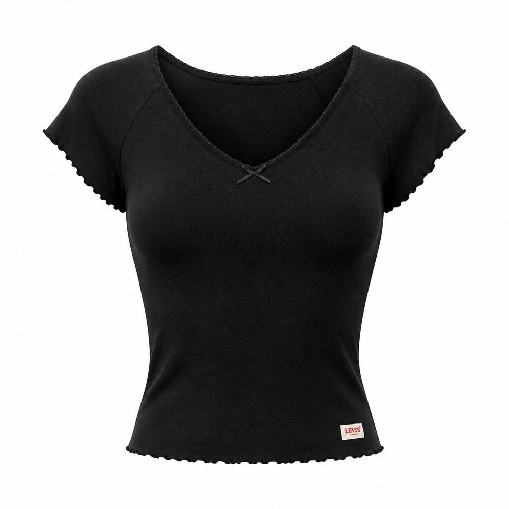 Levi’s Dry Goods Ribbed Lettuce Hem Baby Tee Black NWT Size M